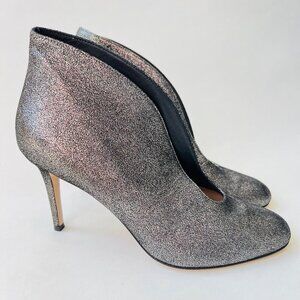 Gianvito Rossi metallic suede Vamp ankle booties heels, gray/black/silver, Size